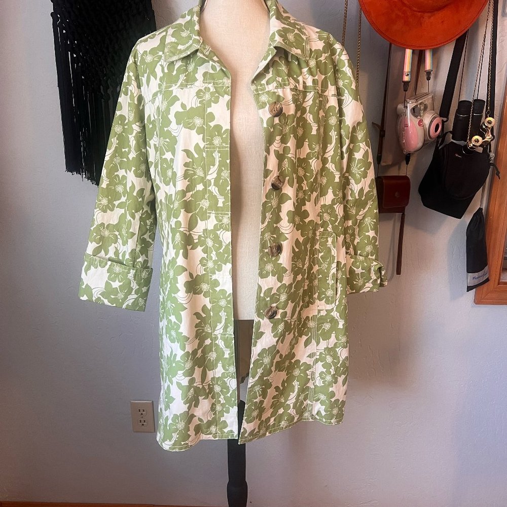 Eddie Bauer Trench Coat - Green and White